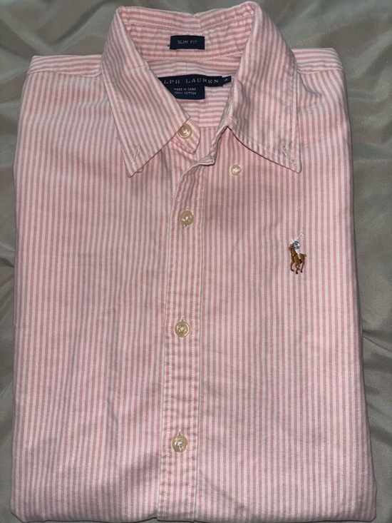 Ralph Lauren Tops - Ralph Lauren Pink and White Striped Button-Down Dress Shirt